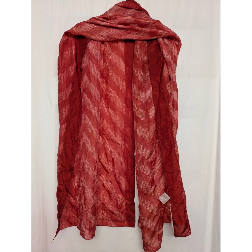 Eileen Fisher Red Silk Chevron Scarf Lightweight Rectangular Wrap 21x70